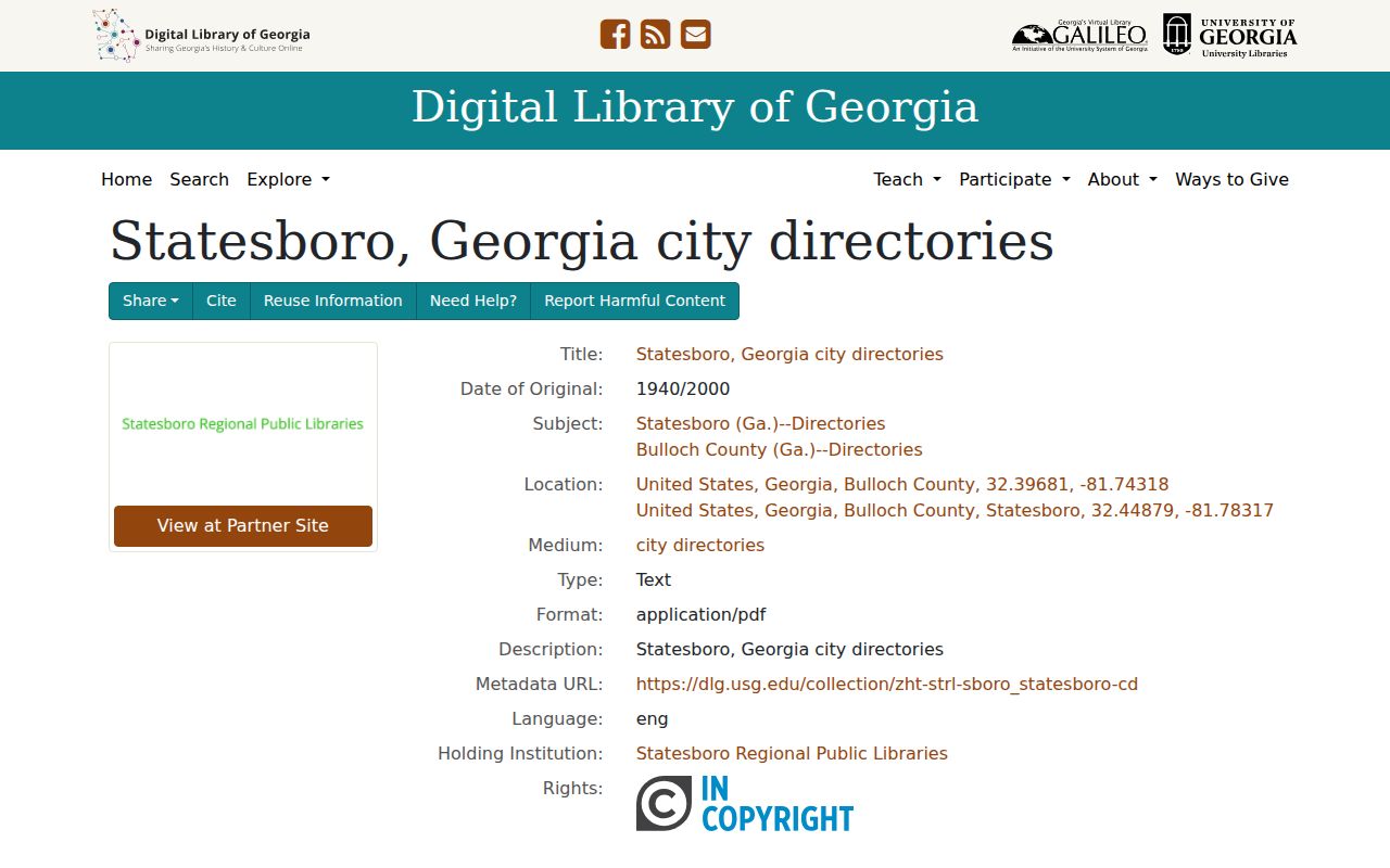 Statesboro people search in digitized city directories