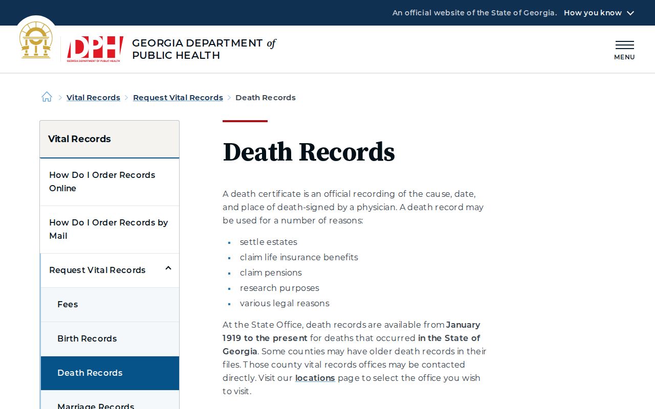Statesboro public records access through Georgia death record requests