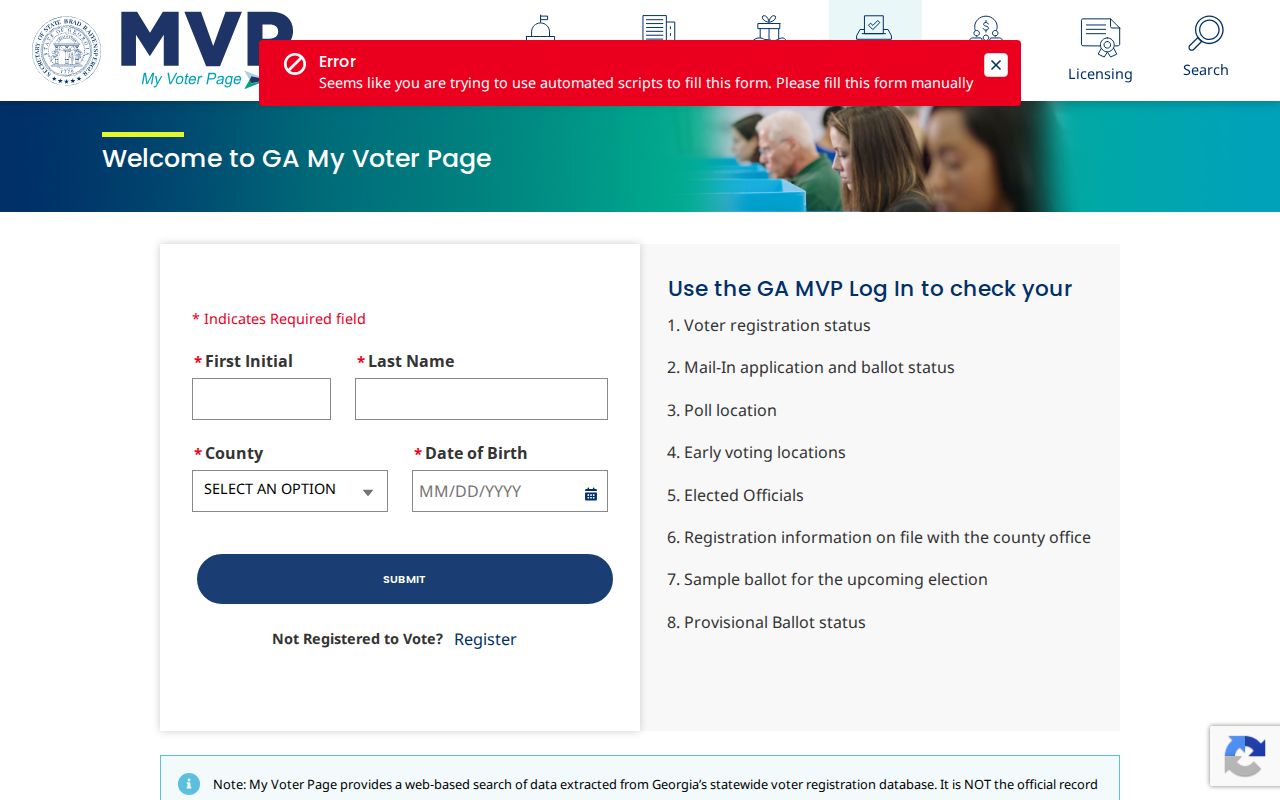 Statesboro voter registration records lookup on Georgia My Voter Page